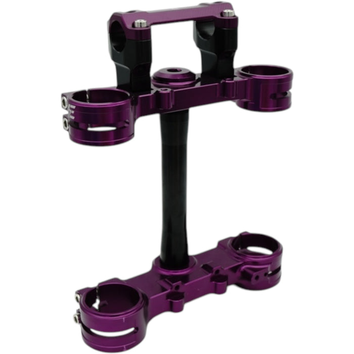 Purple anodized triple tree clamp and steering stem for e-bike fork assembly