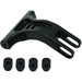 Black metal motorcycle bracket with four small rubber mounting pads on white background