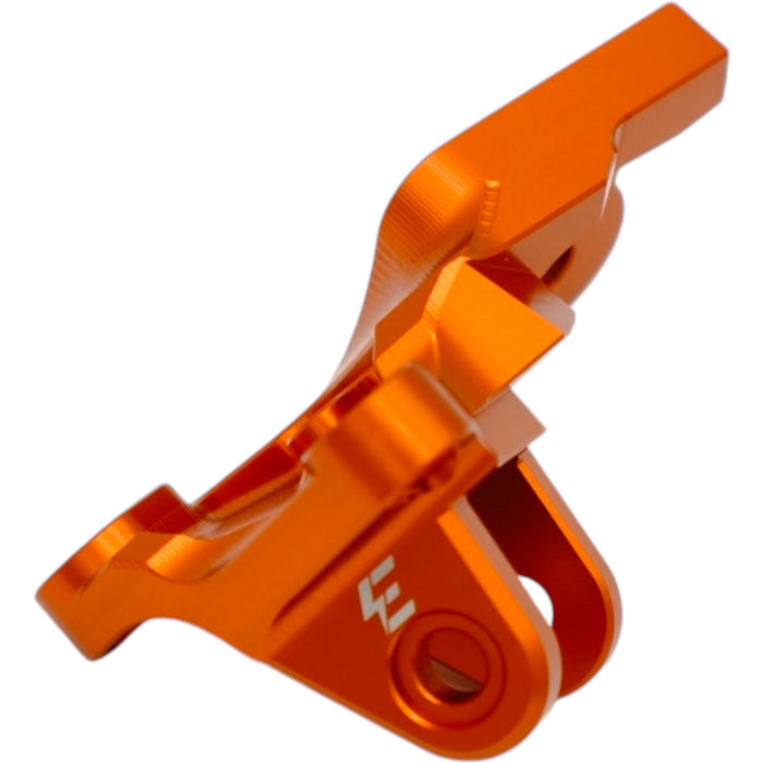 Orange anodized CNC brake caliper mount for motorcycle with emoto-parts logo
