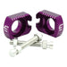 Purple axle blocks with bolts for dirt bike chain adjuster, anodized finish
