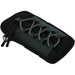 Black neoprene phone pouch with elastic lace and double zipper pull