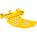 Yellow CNC chain guide with honeycomb cutouts and mounting bracket