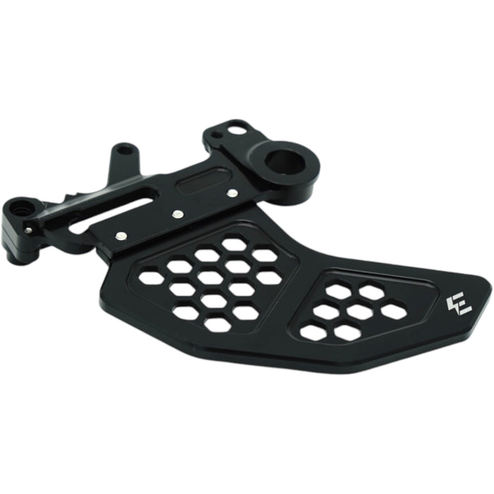 Black CNC chain guide with honeycomb cutouts and mounting bracket
