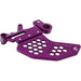 Purple CNC chain guide with honeycomb cutouts and mounting bracket