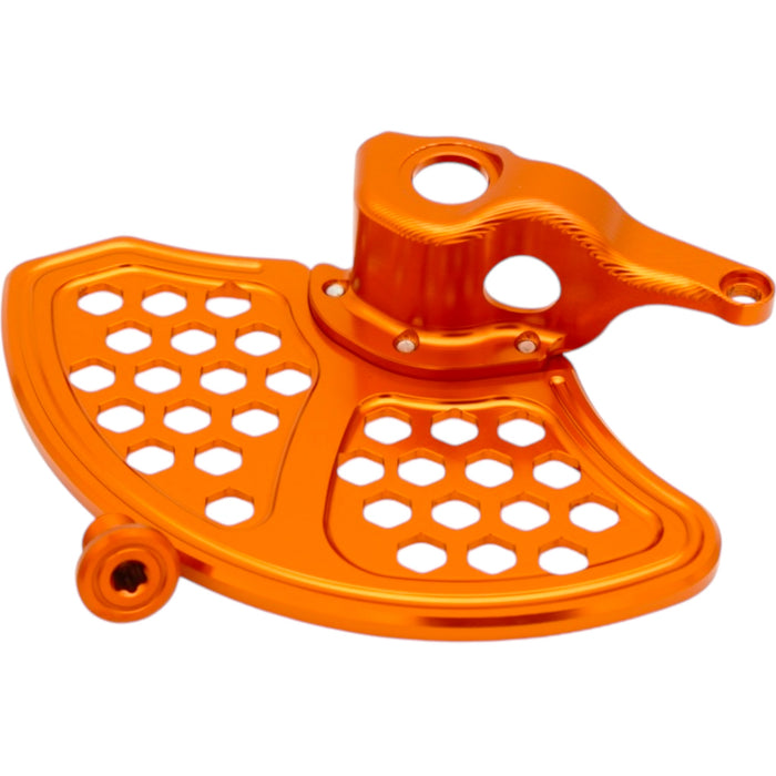 Orange anodized honeycomb brake disc protector for dirt bike front rotor