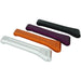 Anodized motorcycle swingarm protectors in silver, orange, purple, and black