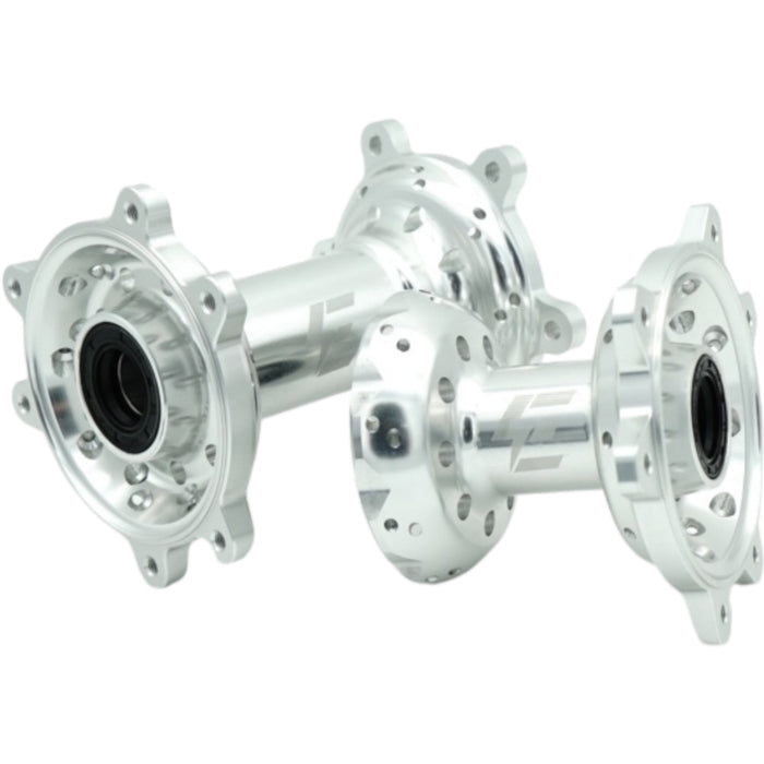 Polished silver motorcycle wheel hubs with sealed bearings, CNC machined