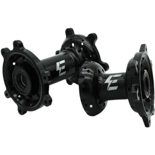Pair of black alloy scooter wheel hubs with sealed bearings and flanges