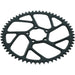 Black anodized bicycle sprocket gear with cutouts on white background.