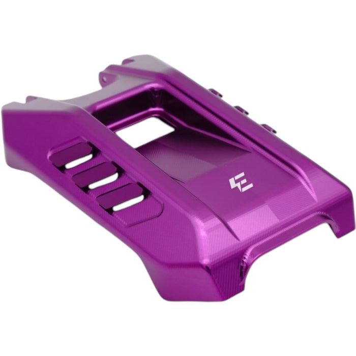 Purple anodized motorcycle battery cover with ventilation slots