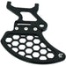 Black anodized Surron brake disc guard with honeycomb cutouts, aluminum