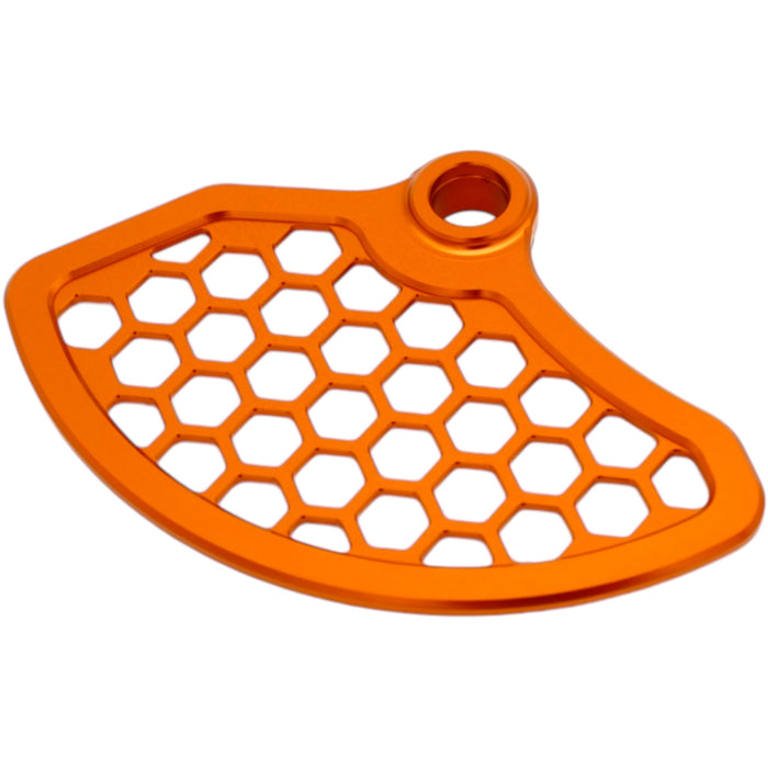 Orange anodized honeycomb chain guard for motorcycle or dirt bike drivetrain