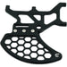 Black CNC aluminum chainring guard with honeycomb cutouts for e-bike drivetrain