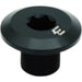 Black threaded metal cap with a star-shaped socket and a small white logo.