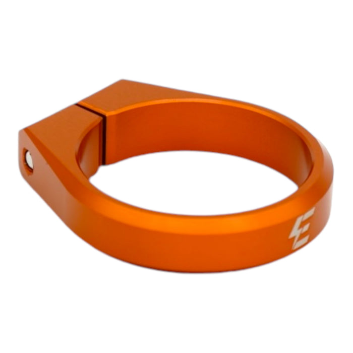 Orange anodized aluminum seatpost clamp with quick-release screw