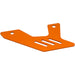 Orange anodized aluminum skid plate bracket for e-bike with mounting slots