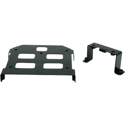 Black motorcycle battery tray and mount bracket with vent cutouts