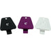 Tri-color anodized battery strap anchors (black, purple, silver) for e-bikes