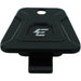 Black CNC-machined phone mount base plate with emoto-parts logo and mounting hole