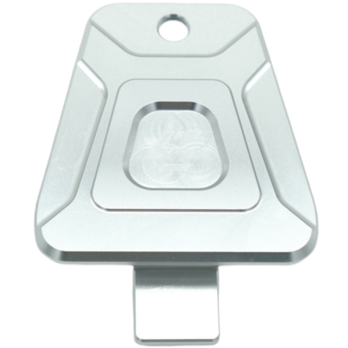 Silver CNC machined kickstand mounting plate for motorcycle frame