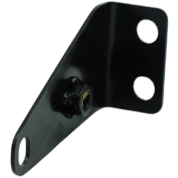 Black steel mounting bracket with welded nut and three holes for e-bike