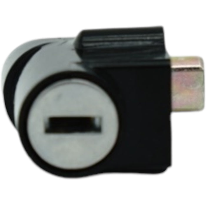 Slim black motorcycle ignition switch lock with rectangular key slot