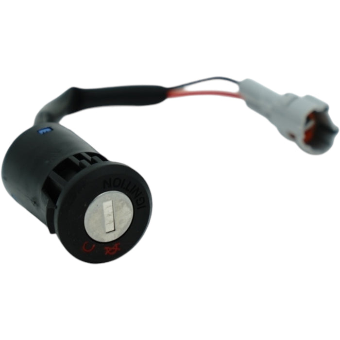 E-bike ignition switch with wiring pigtail and key slot