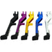 Anodized motorcycle kickstands in black, purple, gold, blue and silver