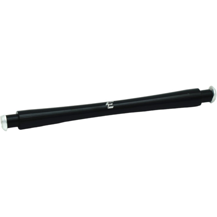 Black adjustable Surron swingarm axle rod with silver end caps, OEM style