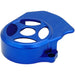 Blue anodized CNC motor cover with ventilation cutouts for e-bike