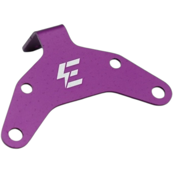 Purple anodized mounting bracket for Surron accessory with three bolt holes