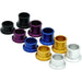 Anodized aluminum scooter wheel spacer bushings in black, purple, blue, gold, silver