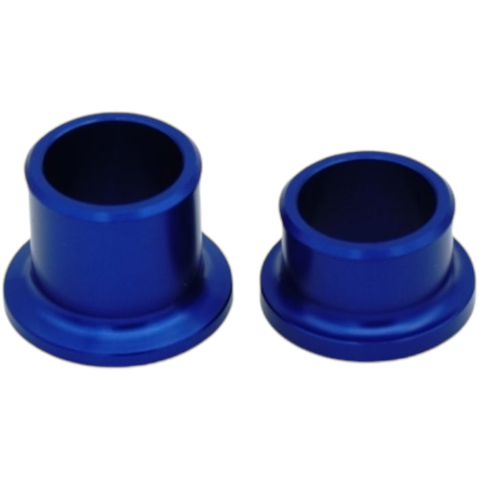 Blue anodized aluminum wheel spacer bushings for scooter or electric bike