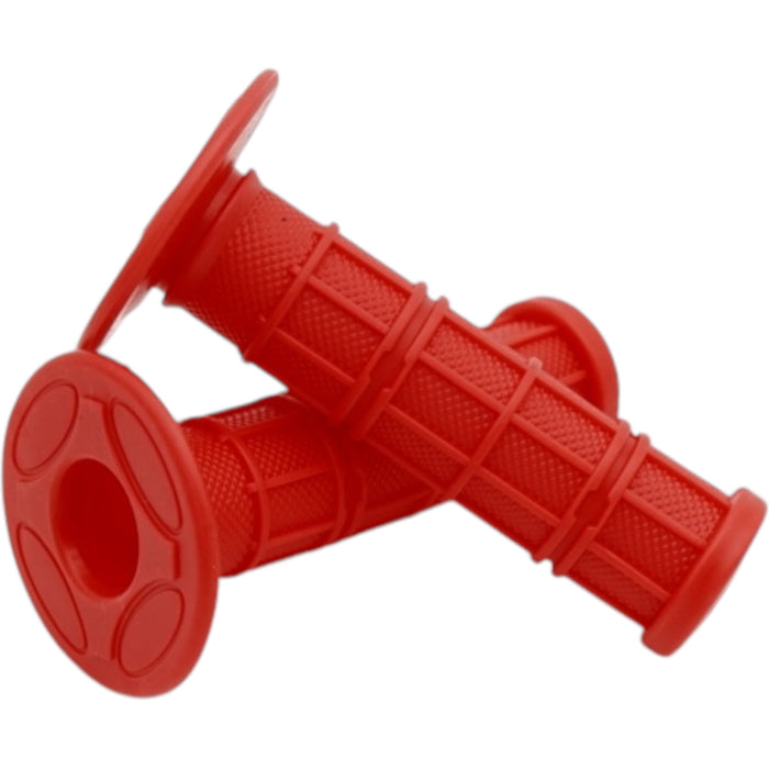 Red textured rubber scooter handlebar grips with flange, pair