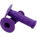 Purple motocross-style handlebar grips with waffle texture and flange, pair
