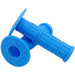 Blue motocross-style handlebar grips with waffle texture and flange, pair