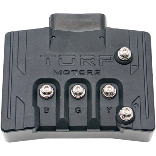 Black TORP Motors controller junction box with B G Y phase terminals