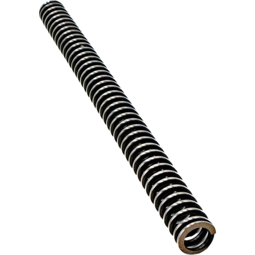 Close-up of a black metal compression spring isolated on white background.