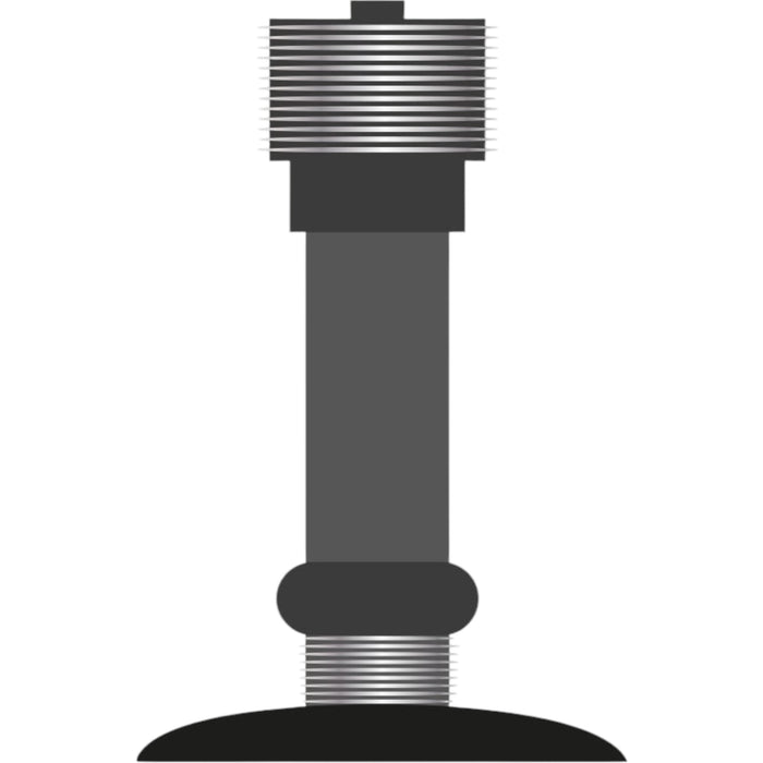 Valve stem diagram showing threaded stem, rubber seal, and nut assembly