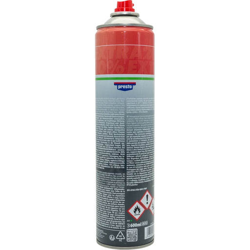 Presto red aerosol spray can 360ml with safety hazard symbols