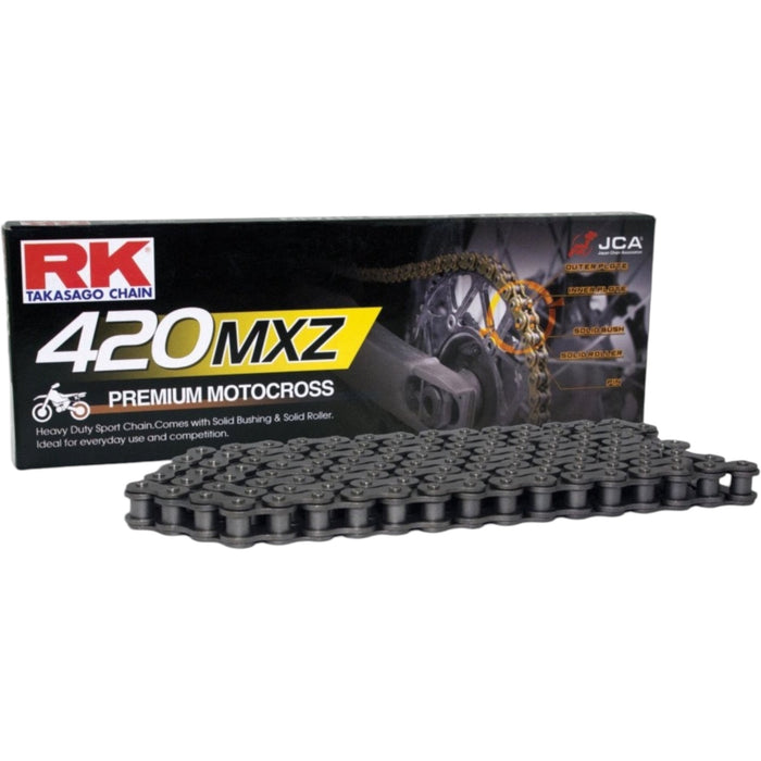 RK 420MXZ motocross drive chain kit with black chain and branded box