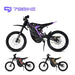 Three 79Bike electric dirt bikes in black with purple, red, and yellow accents.