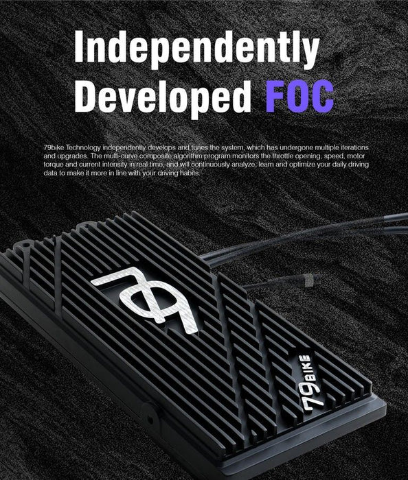 79bike black electronic device with cooling fins and "Independently Developed FOC" text.