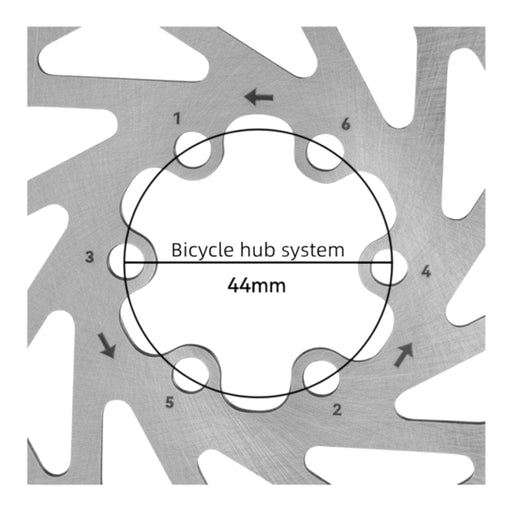 Bicycle hub 44mm bolt circle diagram for 6-bolt rotor mounting pattern