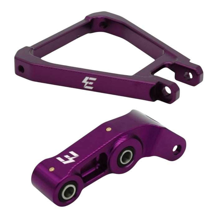 Purple anodized swingarm and linkage kit for electric dirt bike, billet aluminum