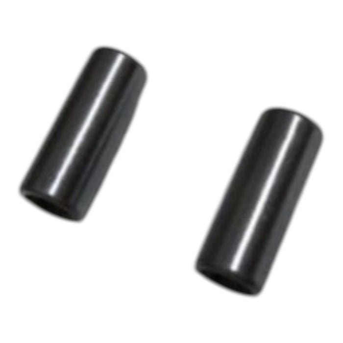 Pair of black cylindrical metal spacers for motorcycle or bicycle components