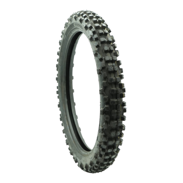 Knobby off-road motorcycle tire with aggressive tread for dirt and motocross