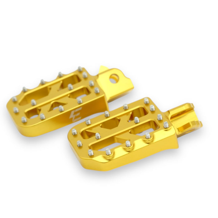 Gold anodized alloy foot pegs with traction pins, pair for e-bike/moped
