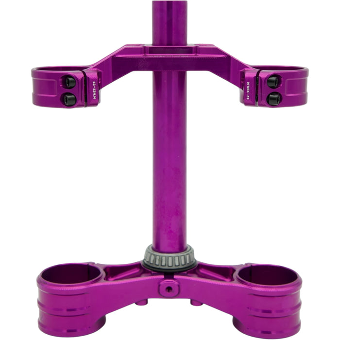 Purple anodized motorcycle triple tree and steering stem assembly