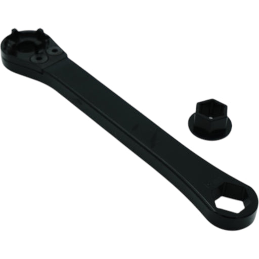 Black multi-function scooter axle and nut wrench with socket adapter